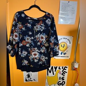 Tempted Hearts Navy Floral Blouse 3X